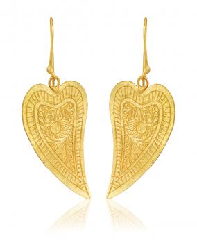 Handmade Nickel Free Gold Plated Designer Earring - Hand Carved 